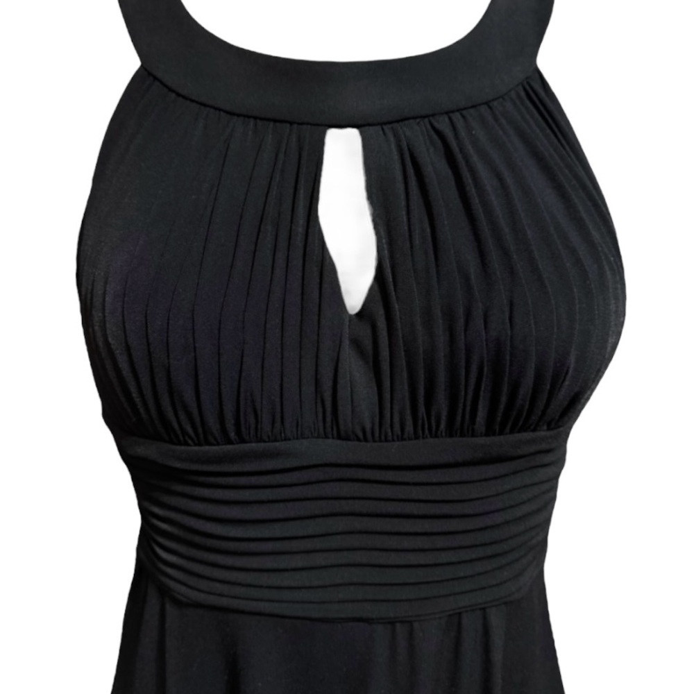 Sangria Black Halter Maxi Sleeveless Ruched Pleated Ankle Length Dress Gown - Picture 3 of 9
